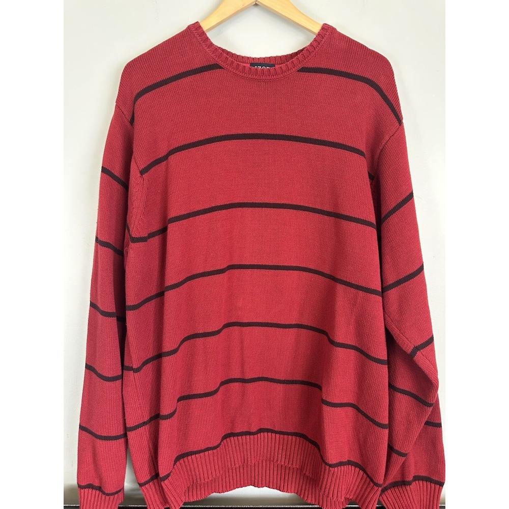 IZOD Long Sleeve Crew Neck Striped Pullover Sweater 100% Cotton Men's Size XL
